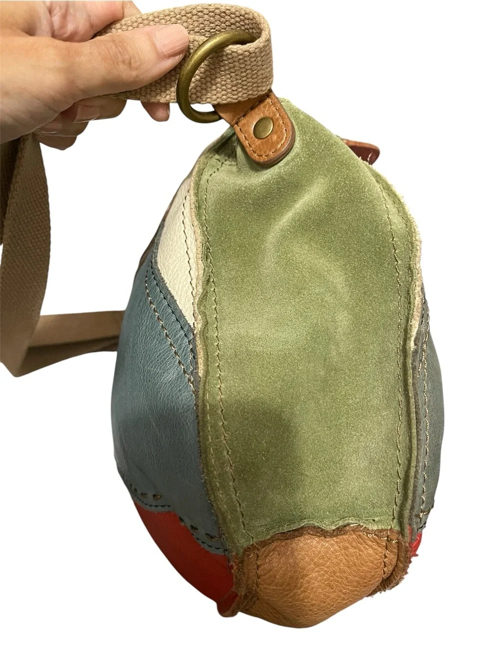 Nine West Vintage America Leather Suede Patchwork Y2K Retro Shoulder Bag
